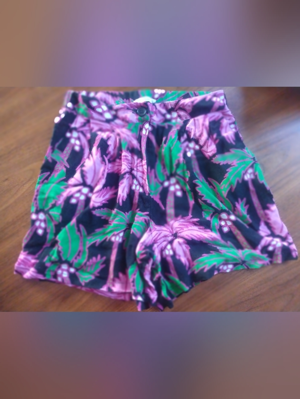 Tropical Palm Print Shorts in Pink & Green